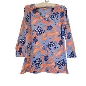 Talbots Women's V-neck Long Sleeve Lobster Sea Life Print Cotton Sweater